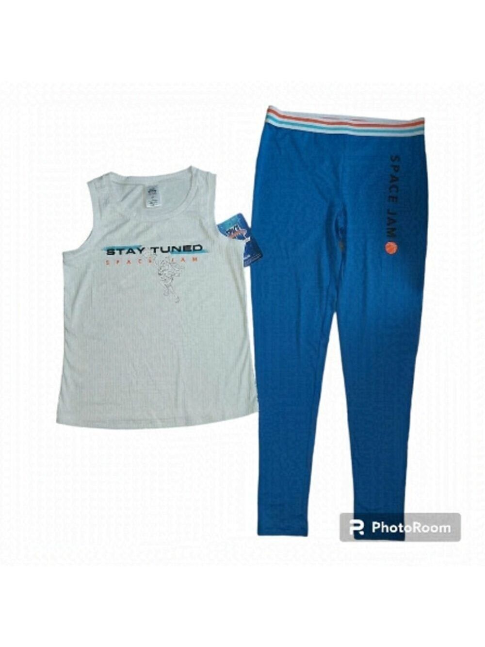 Nwot Youth Space Jam White Tank & Blue Pant Set Large